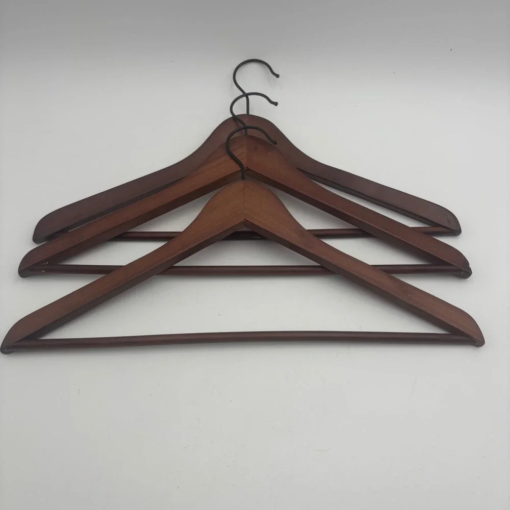 Wooden Hangers Set of 9 Brown Good Suit Shirt Pant Clips Notched
